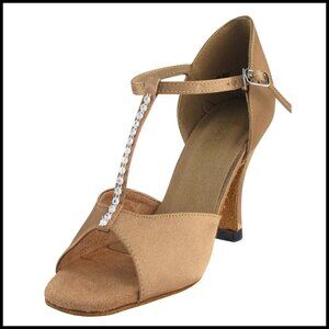 Brown Satin Dance Shoes Elegant Stiletto Heel Open Toe Ankle Strap